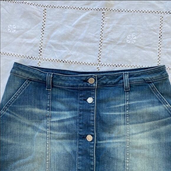 Michael Kors Denim Button-Up Skirt w/ Frayed Hem - Picture 3 of 5